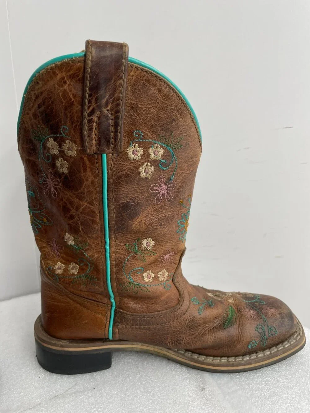 Smoky Mountain Leather Floral Western Cowgirl Boots Brown Turquoise Girls 13